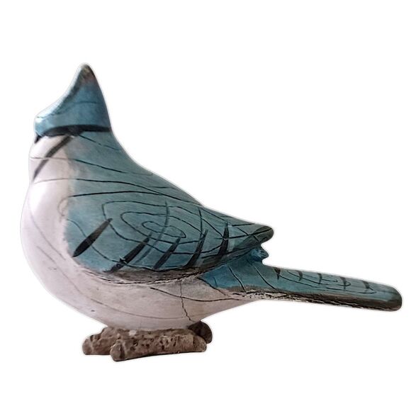 Carved Blue Jay Bird Figure Resin Hadpainted Diorama Shadowbox Cottage Garden. - Picture 10 of 16
